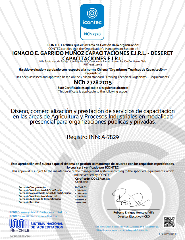 certificación nch 2728